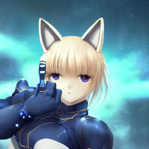 Image similar to beautiful image of saber from fate / stay night inside of a plug suit with fennec ears, high details, high resolution, noise filtered, artstation, 4 k, highly detailed, high quality