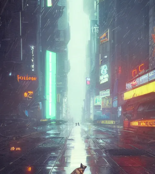 Image similar to new york city portrait of furry anthro anthropomorphic stylized cat head android service droid robot machine fursona wearing gloomy rainy screenshot from the video game cyberpunk 2077 digital art by Greg Rutkowski, Simon Stalenhag, christopher nolan trending on Artstation, CGSociety