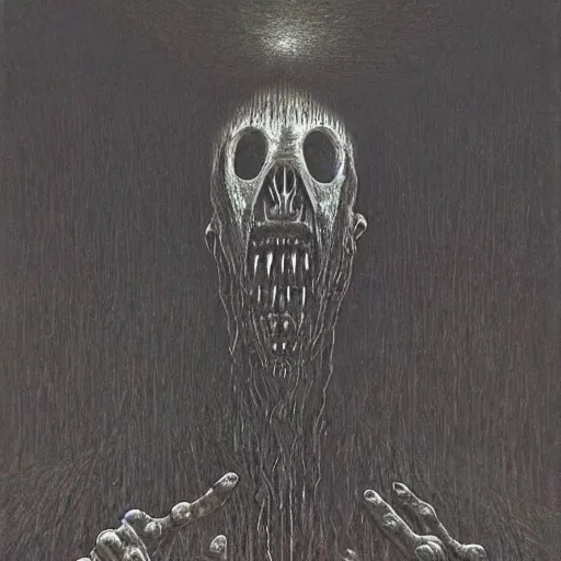 Image similar to a horrifying eldritch man by Beksinski and Junji Ito