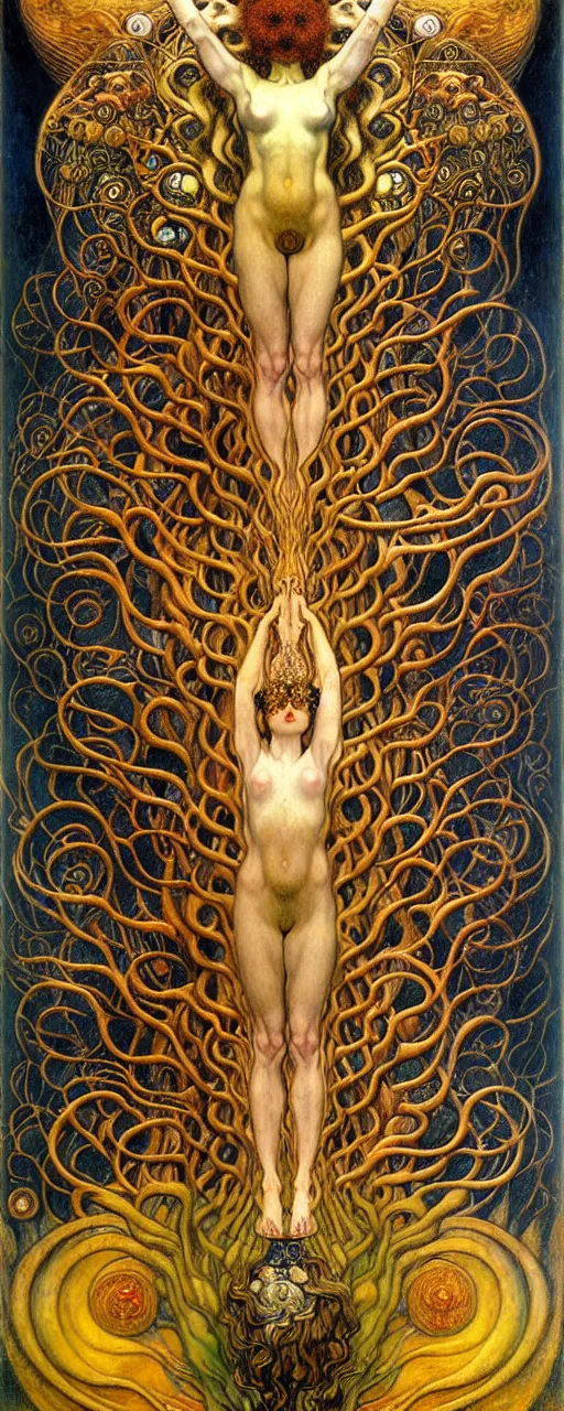 Image similar to Divine Chaos Engine by Karol Bak, Jean Delville, William Blake, Gustav Klimt, and Vincent Van Gogh, symbolist, visionary