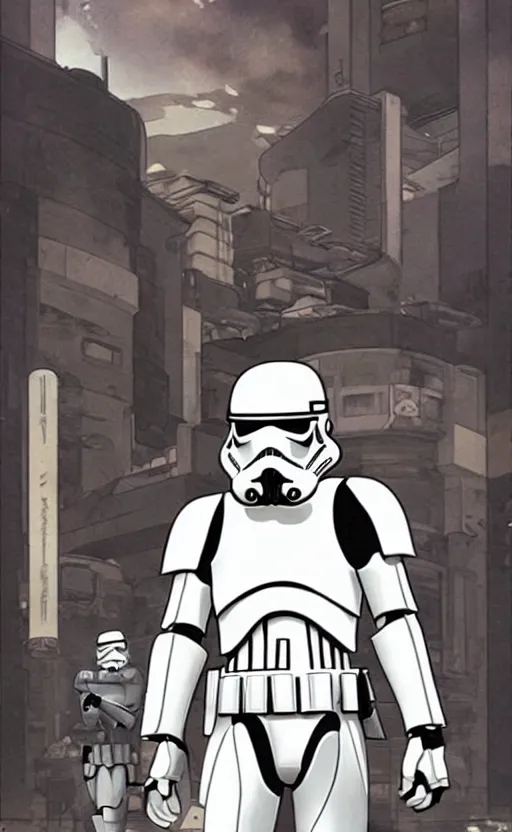 Prompt: stormtrooper, anime, by Satoshi Kon,