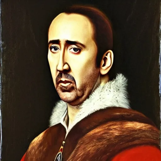 Prompt: Nicolas Cage as Empress Renaissance painting