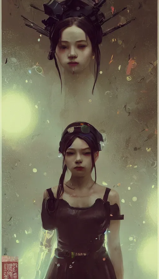 Image similar to altered carbon, detailed portrait young gangster lolita, amazing beauty, visor, neon tattoo, styled hair, decorated traditional japanese ornaments by carl spitzweg, ismail inceoglu, vdragan bibin, hans thoma, greg rutkowski, alexandros pyromallis, perfect face, fine details, realistic shaded