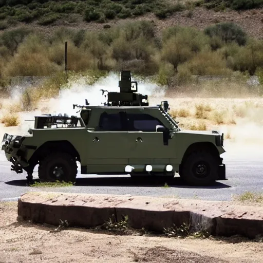 Image similar to weaponized self driving car by google equipped with multiple rocket launcher system