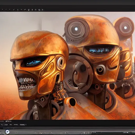 Prompt: a hyper realistic digital paintig of robot tribal masks, very detailed, matte painting, trending on artstation, realistic,