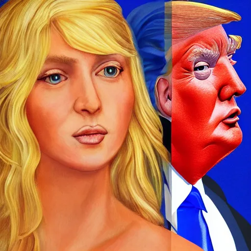 Image similar to portrait of Aphrodite and Donald Trump, photorealistic, 4K