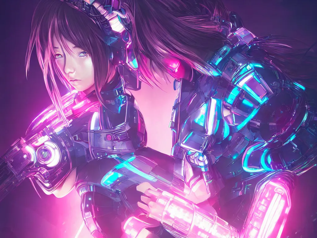 Image similar to portrait anime visual futuristic female cyber warrior, on cyberpunk neon light tokyo rooftop, ssci - fi and fantasy, intricate and very beautiful, concept art, smooth, illustration, art by rossdraws and taekwon kim / a - rang, luxearte and liya nikorov and rongzhen luo