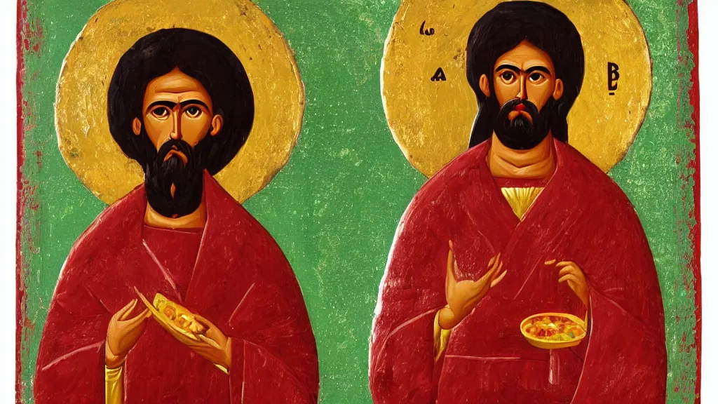 Prompt: a mexican chef byzantine icon artwork