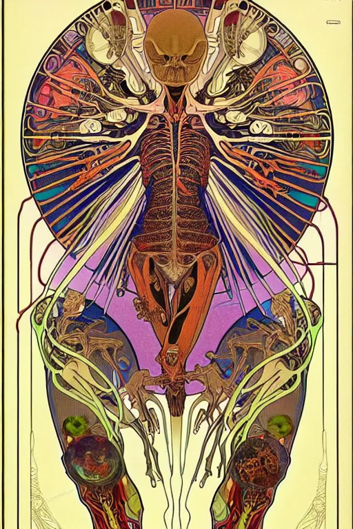 Prompt: extremely psychedelic anatomically accurate diagram of alien species, full body, intricate parts, fine details, hyper realistic, elegant minimalism, by seichen, alphonse mucha, surreal