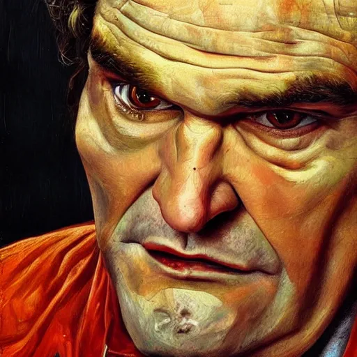 Prompt: high quality high detail painting by lucian freud, hd, portrait of vampire tarantino