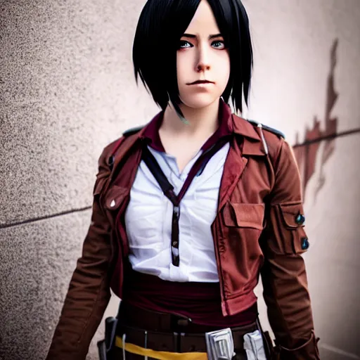 Prompt: ( cosplay ) photo of ( mikasa ackerman ) from attack on titan, cinematic colors, high detail, by bleda elsa