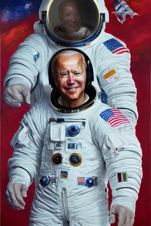 Image similar to biden astronaut, oil on canvas, intricate, portrait, 8 k highly professionally detailed, hdr, cgsociety