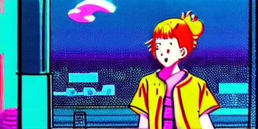 Image similar to girls playing ping pong in california, sprite, vaporwave nostalgia, directed by beat takeshi, visual novel cg, 8 0 s anime vibe, kimagure orange road, maison ikkoku, sketch by osamu tezuka, directed by makoto shinkai and beat takeshi