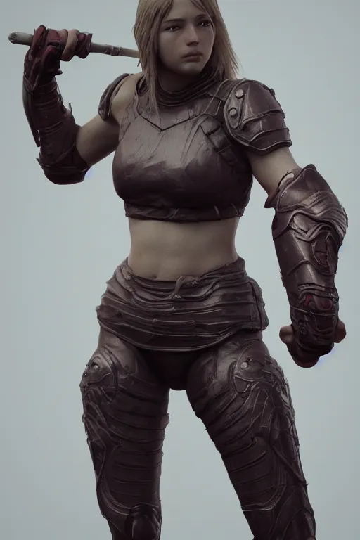 Prompt: а highly detailed sculpt of athletic girl in armor, concept design, cinematic light, featured on artstation, octane render, path tracing, sharp focus, 4 k.