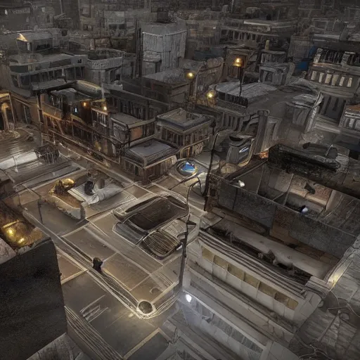 Image similar to antareth city downtown - a photorealisic, cinematic shadow, responsive, cgi, very details, list of place in antareth city which you must far way from there because gangs and criminal activity