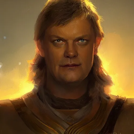 Prompt: a beautiful Norse Warrior based on Paul Merton with glowing aura by Greg Rutkowski and Raymond Swanland, Trending on Artstation, cloudy background, ultra realistic digital art