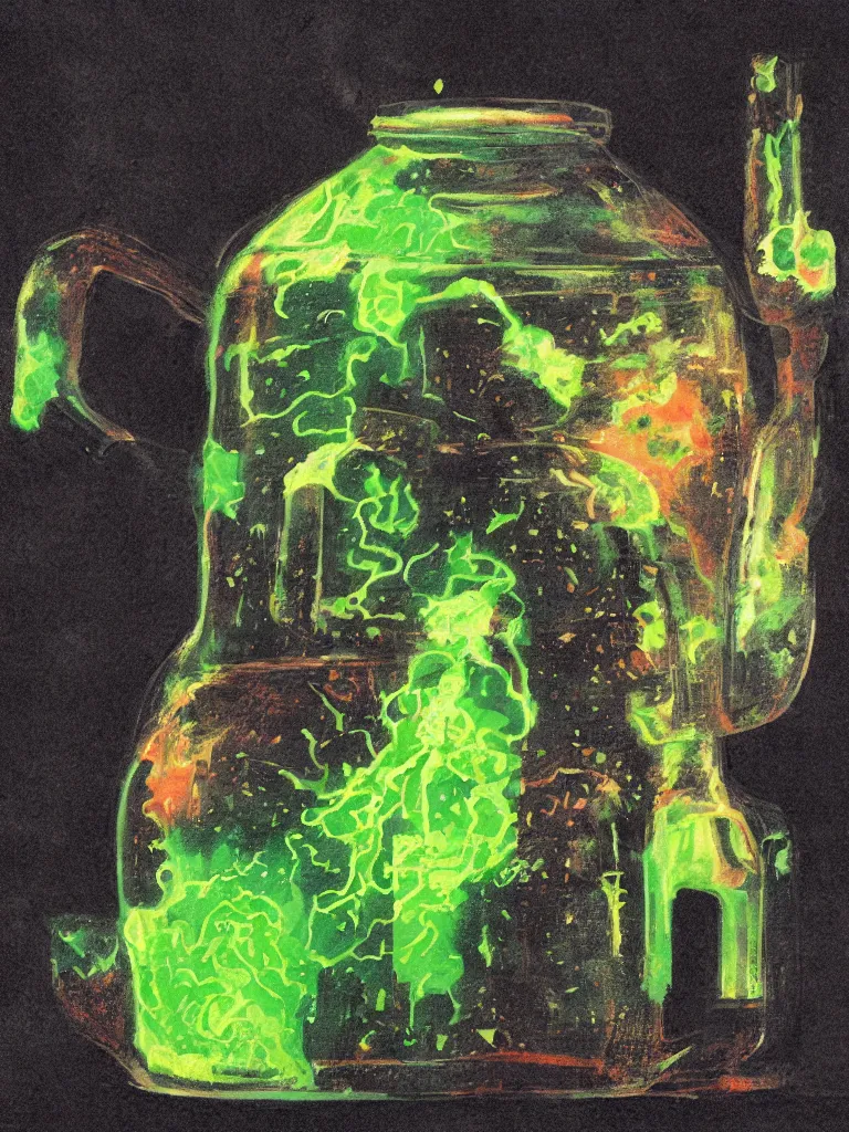 Image similar to close up jug filled with radioactive glowing juices by disney concept artists, blunt borders, rule of thirds