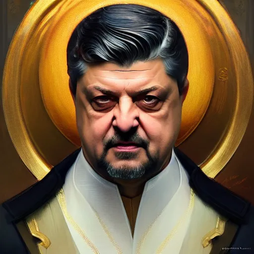 Prompt: symmetry!! intense portrait of petro poroshenko without beard and mustache, saint, intricate, elegant, highly detailed, my rendition, digital painting, artstation, concept art, smooth, sharp focus, illustration, art by artgerm and greg rutkowski and alphonse mucha