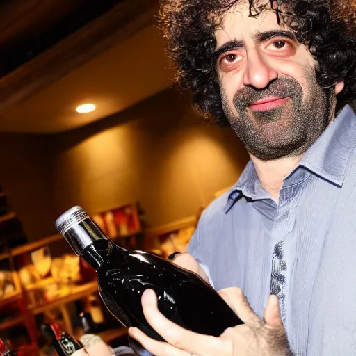 Prompt: drunk caparezza, holding a bottle, sick