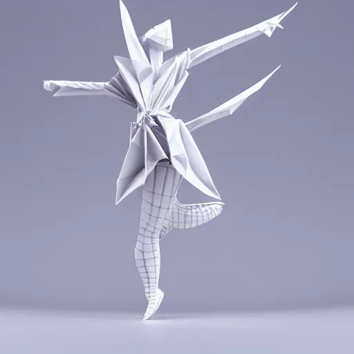 Image similar to origami dancer in white paper, 3 d render, ultra - detailed, on white background, studio shot