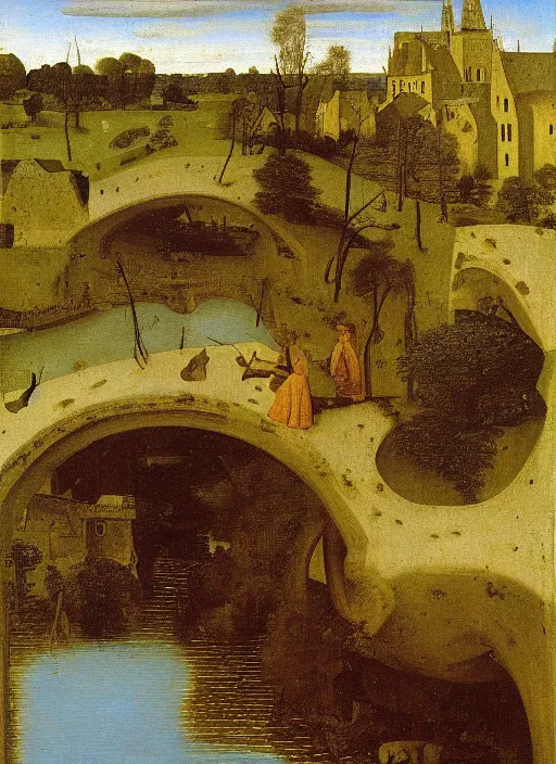 Image similar to unknown water being in the river, medieval painting by Jan van Eyck, Johannes Vermeer