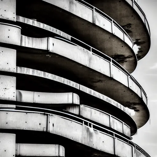 Image similar to noisy color photograph of a concrete underground retrofuturist liminal space, sky made of concrete, staggered terraces, centered palm tree growing out of concrete, hidden area, unknown space, minimalist, cinematic, soft vintage glow