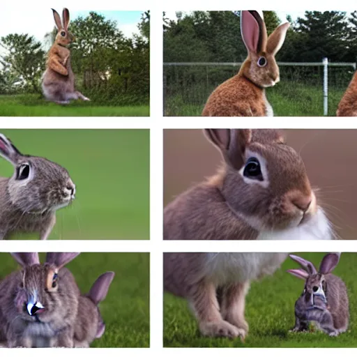 Image similar to a video of a rabbit jumping up over a fence, shown as a film strip showing 9 sequential stills from the video in a grid