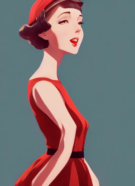 Image similar to a beautiful woman in 1950\'s fashion, park landscape, 4k, anime key visual, lois van baarle, ilya kuvshinov, rossdraws, artstation