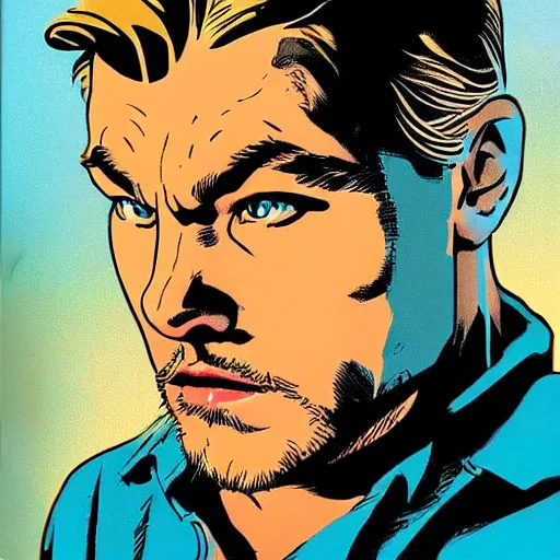 Image similar to the hyper - realistic portrait of leonardo dicaprio in a comic book by frank miller