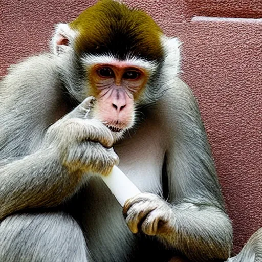 Prompt: a national geographic award winning photograph of a monkey smoking a joint