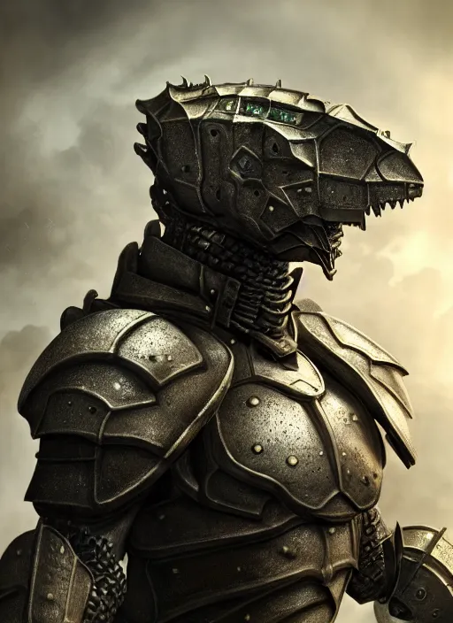 Image similar to hyperrealistic mixed media portrait of a Warhammer Gorr armored warrior creature, stunning 3d render inspired art by Michael Parkes + dim volumetric lighting, 8k octane beautifully detailed render, post-processing, extremely hyperdetailed, intricate, epic composition, grim yet sparkling atmosphere, cinematic lighting + masterpiece, trending on artstation