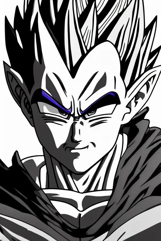 Image similar to prince vegeta, portait, grayscale photography, very detailed, dynamic lighting, akira toriyama 🎨🖌