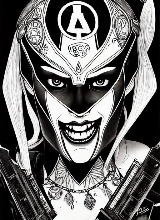 Image similar to symmetry concpet art, full shot, traditional ink, sketch, of harley quinn, line sketch, intricate, elegant, highly detailed, monochrome, digital painting, artstation, concept art, sharp focus, illustration, art by borderlands 3 and peter polach