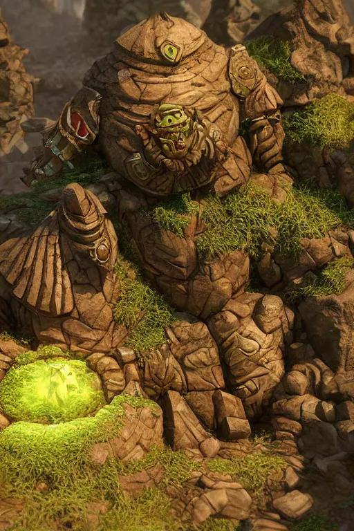 Image similar to zelda fantasy art giant golem troll wood rock greeble gemstone, global illumination ray tracing hdr fanart arstation by sung choi and eric pfeiffer and gabriel garza and casper konefal