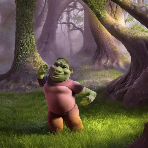 Prompt: shrek pregnant, masterpiece, highly detailed, high quality, 4 k, anatomically correct, hyperrealistic, concept art, octane render, unreal engine 5, trending on artstation, trending on deviantart, matte, historical painting, fantasy style, path traced, high coherence, soft lighting, digital painting, mythical