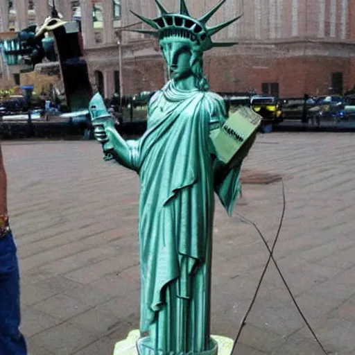 Image similar to a mechanical steampunk statue of liberty that is able to walk around