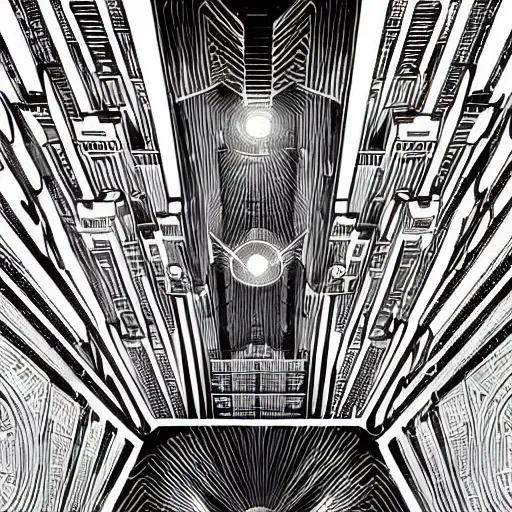 Prompt: silver and gold art deco style ink drawing of hyper portal, highly detailed, alchemy, Art deco, Vibrant volumetric natural light In style of Josan Gonzalez and Mike Winkelmann and andgreg rutkowski