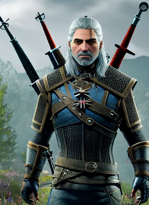 Image similar to George Clooney in The Witcher 3, gameplay, 8k, HD