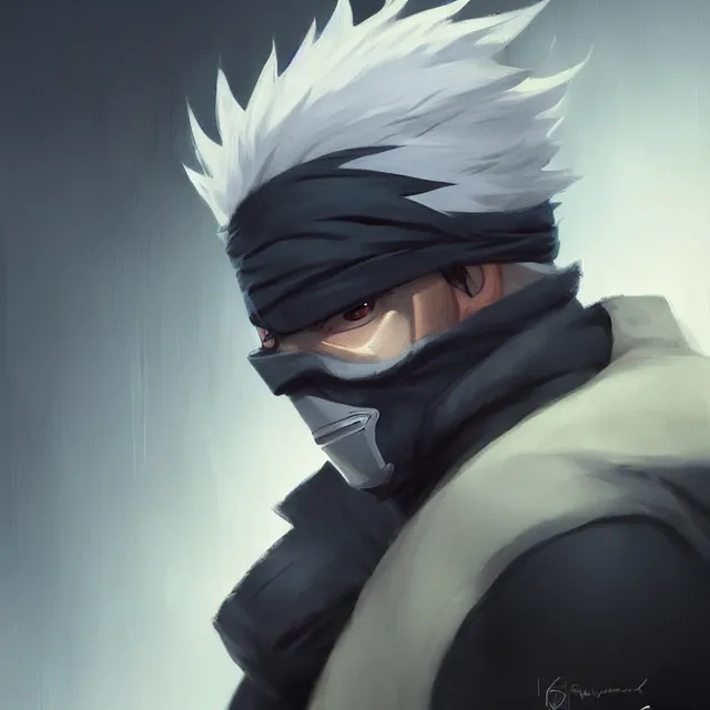 Image similar to a painting of kakashi by greg rutkowski, dark fantasy art, high detail, trending on artstation