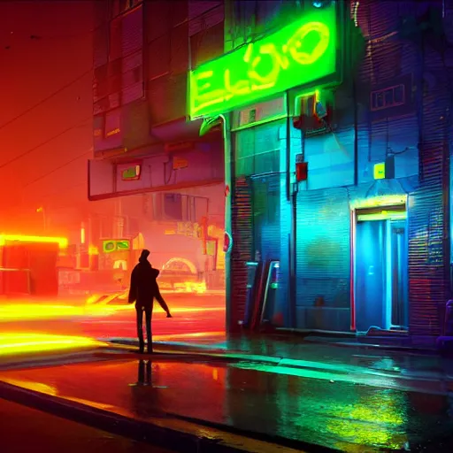 Prompt: splashes of neon, electric, character art made out of rain, trending on artstation, epic composition, emotional, beautiful, rendered in octane, unreal engine, depth of field, ray tracing, highly detailed, realistic