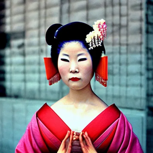 Image similar to portrait of a beautiful geisha, photograph by steve mccurry