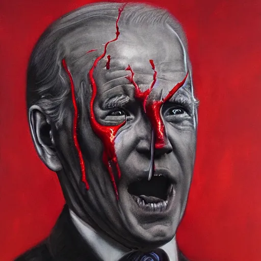 Image similar to presidential portrait of joe biden with oily black fluid pouring from mouth and nose as slenderman, medical diagram by beksinski, jon mcnaughton, and stephen gammell