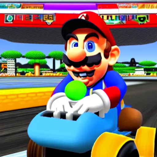 Image similar to Bernie Sanders playing Mario Kart, game screenshot