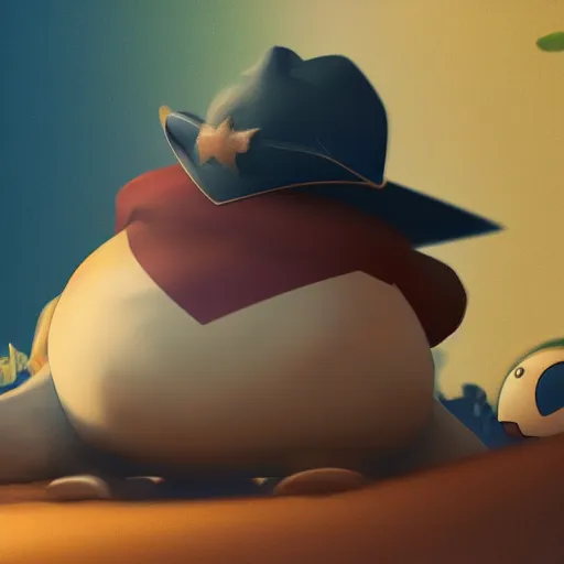 Image similar to national geographic photo of the pokemon snorlax wearing a cowboy hat by franz lanting, digital art, cinematic shot