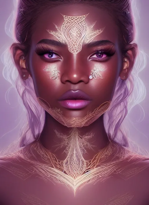Prompt: portrait of fairy, intricate, sharp focus, octane render, realistic, detailed, beautiful, brown skin, unreal engine, symmetrical!!, loreal, maybelline, sephora, loreal, artstation, art by artgerm, rossdraws, makeup by pat mcgrath, cinematic, concept art, filmic, vsco