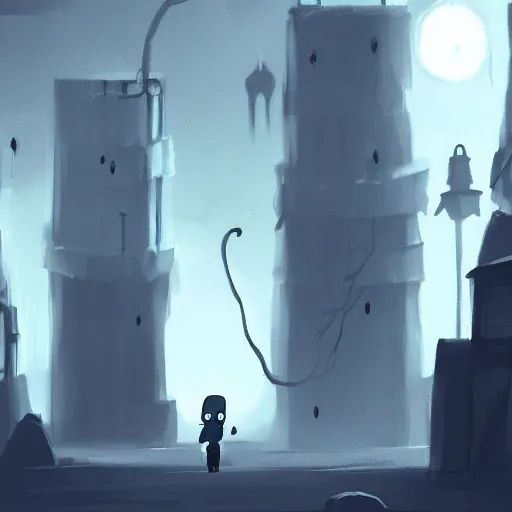 Image similar to city concept art inspired by the game little nightmares and limbo