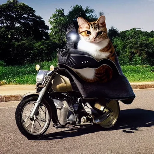 Prompt: a cat riding a motorcycle with a helmet