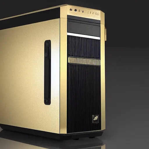 Prompt: a beautiful photo of a golden PC case, ultra realistic details, 8k