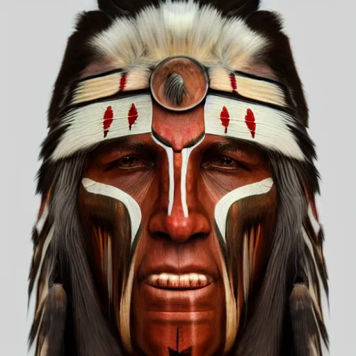 Prompt: painting portrait of a native american wearing a wooden mask, artstation, ultra detailed