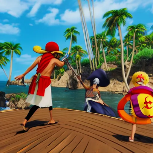 Prompt: onepiece pirate island fiesta, unreal engine, 8 k, ultra realistic, ultra detail